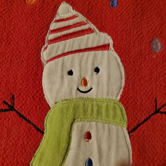 Festive Red Indoor Christmas Rug With Snowman Design And Colorful Snowflakes - Picture 7 of 16